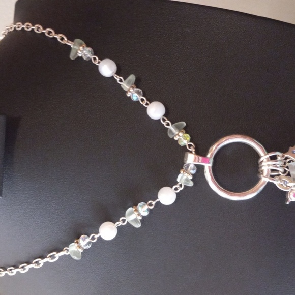 Holiday Christmas Silver Tone Snowflake Necklace Dangle Charms Rhinestone Beaded - Picture 6 of 7